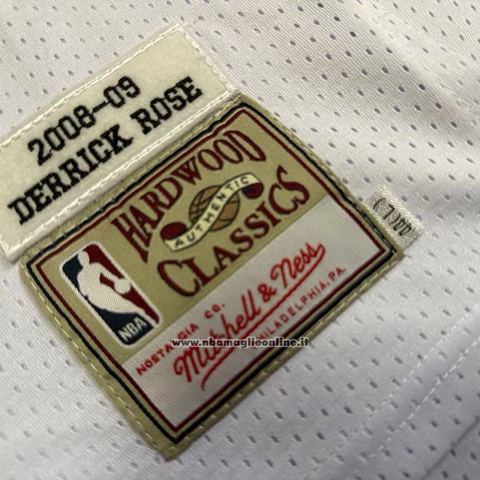 Maglia Chicago Bulls Derrick Rose No 1 Mitchell & Ness 2008-09 Bianco